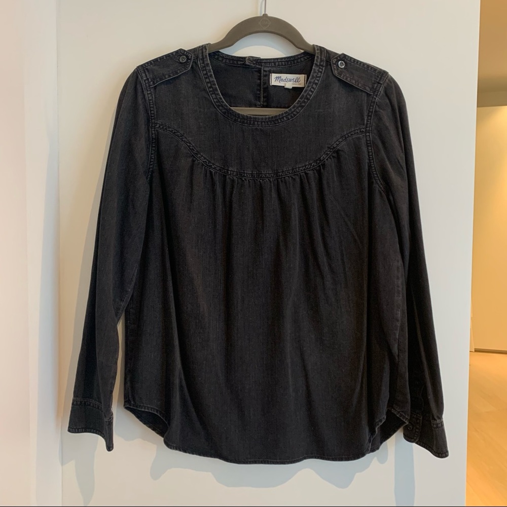 Madewell black washed denim blouse size M